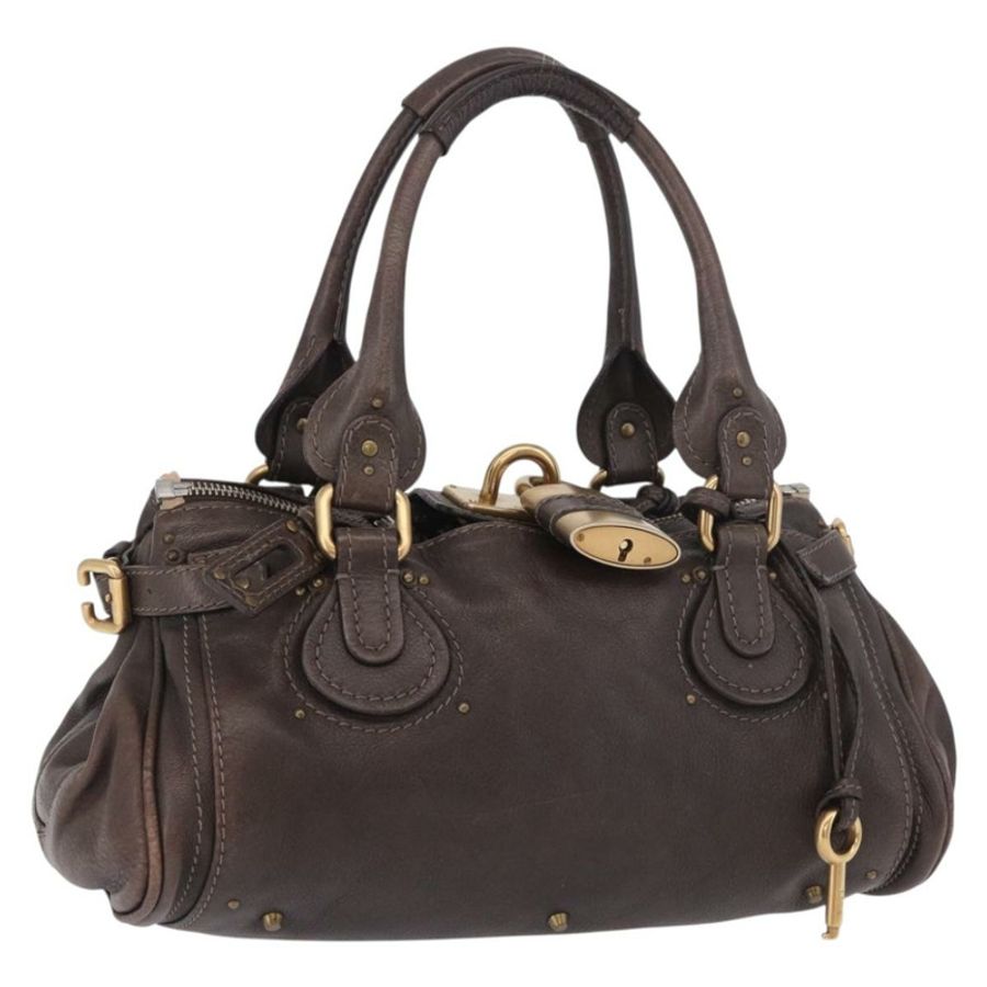 【日本直送】Chloe Paddington 手提包，棕色、金色、銀色皮革，正品，貨號 190182SAV-0
