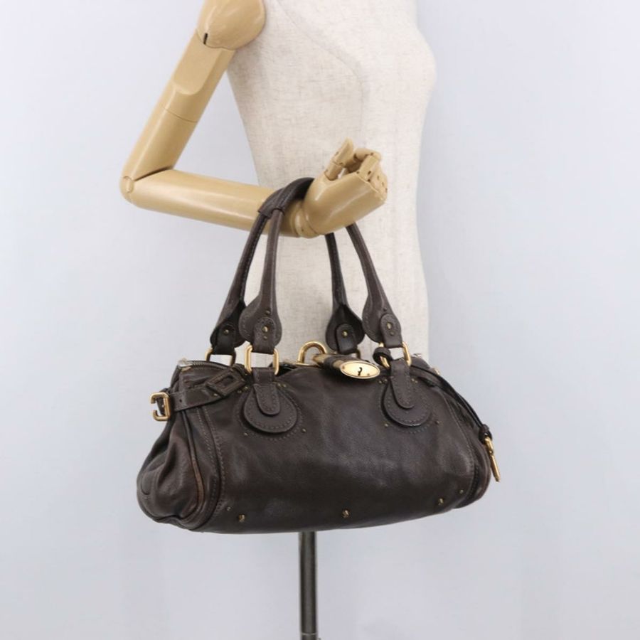 【日本直送】Chloe Paddington 手提包，棕色、金色、銀色皮革，正品，貨號 190182SAV-26
