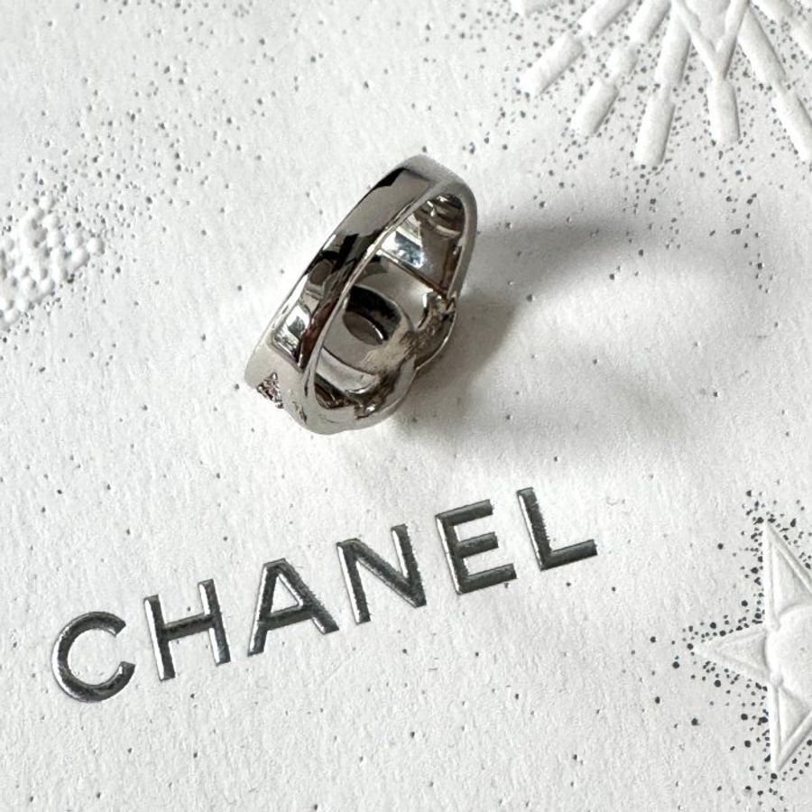 CHANEL CC Logo 銀色 水鑽 水晶 戒指 52號 ABF782-5