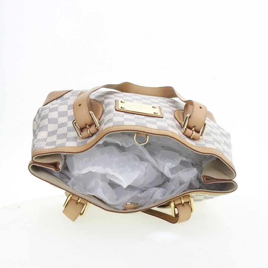 LOUIS VUITTON 徽標格子圖案塗層帆布拼皮革托特包Tote包購物袋手提單肩包中號女款白色-5