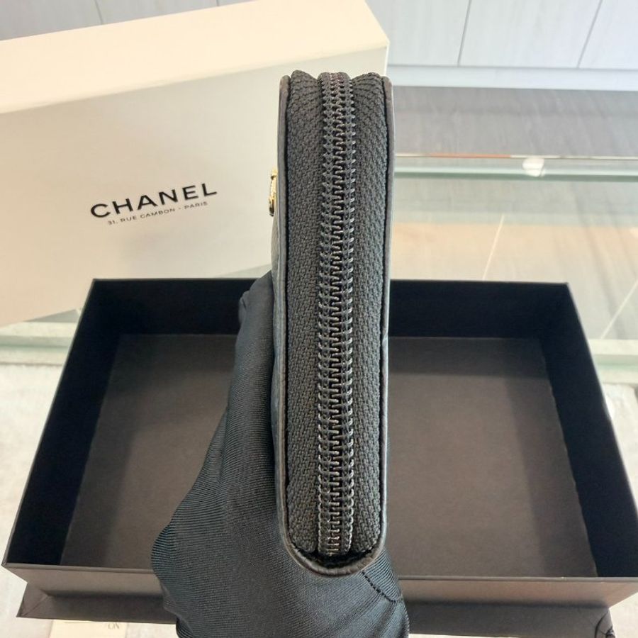 CHANEL Boy 黑荔枝金釦長夾-4