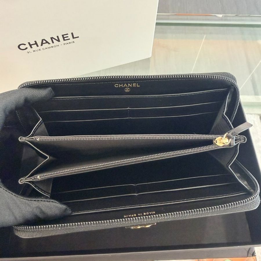 CHANEL Boy 黑荔枝金釦長夾-6