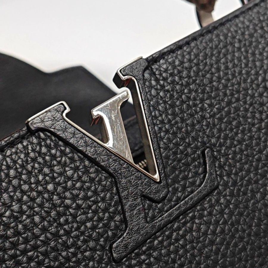 LOUIS VUITTON CAPUCINES 中號 黑色牛皮肩背包 銀色五金 晶片款-7
