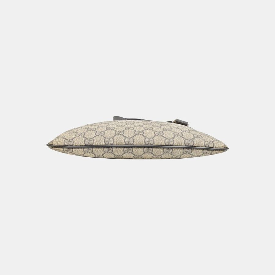 GUCCI Messenger 米色塗層帆布老花單肩包斜挎包銀色五金-4