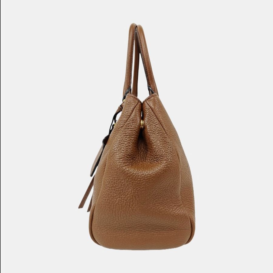 PRADA 棕色牛皮手提包 肩背包 金色五金-1