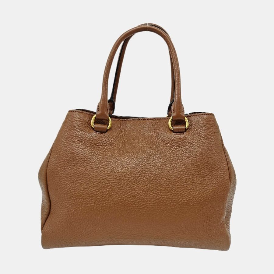 PRADA 棕色牛皮手提包 肩背包 金色五金-3