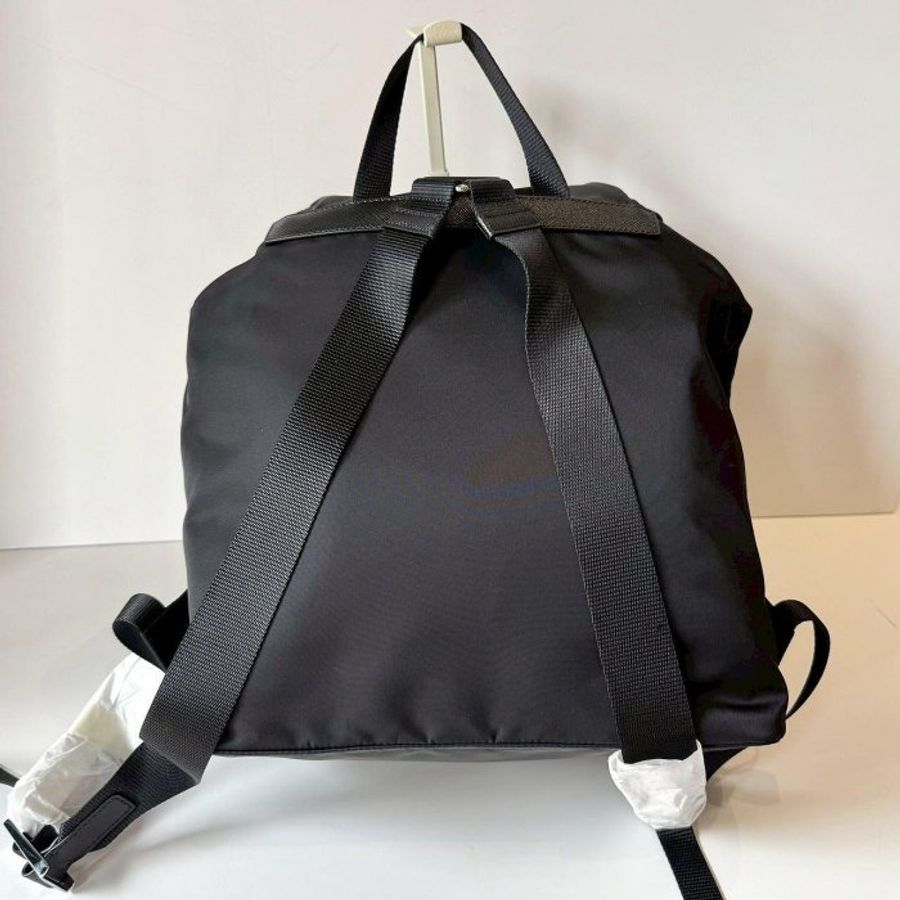 PRADA 黑色 尼龍 雙口袋 銀三角牌 釦式 雙肩包 後背包 1BZ005-1