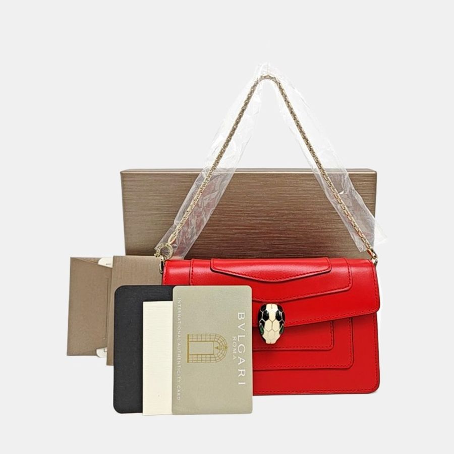 全套 BVLGARI SERPENTI FOREVER 迷你紅色牛皮蛇頭包-7