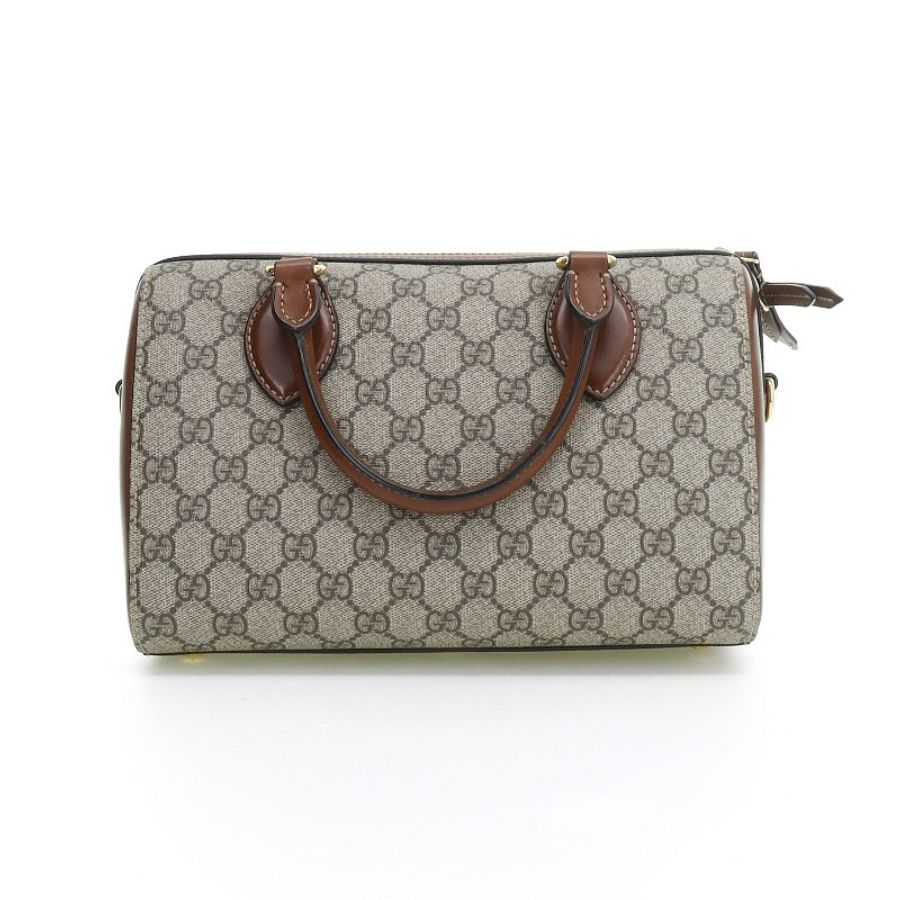 GUCCI 波士頓 時尚百搭簡約潮流皮質手提單肩斜挎包拼色-2