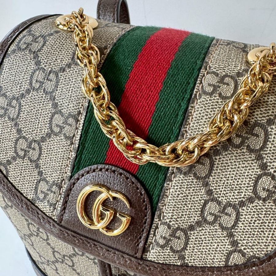 Gucci Ophidia 帆布 經典 老花 紅綠紅 Mini 迷你 雙肩 後背包 795221-3