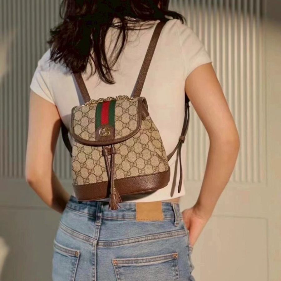 Gucci Ophidia 帆布 經典 老花 紅綠紅 Mini 迷你 雙肩 後背包 795221-7
