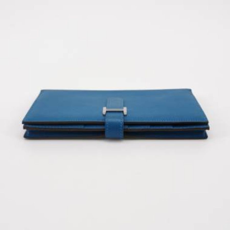 Hermes Bearn標誌H袢帶錢包Epsom牛皮銀扣R2瑪瑙藍框O刻-4