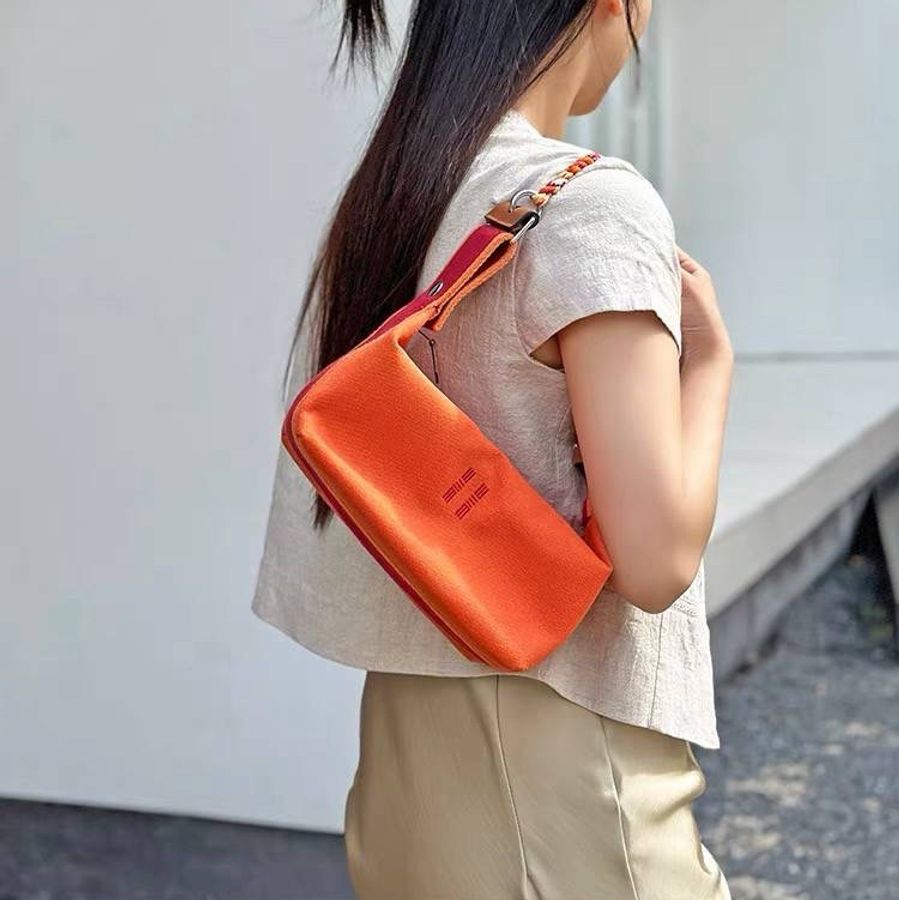 Hermes 愛馬仕 Bride-A-Brac 橘 帆布 手提包 收納包 肩背包 飯盒包 便當袋-3
