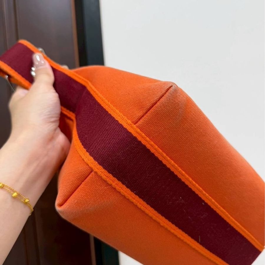 Hermes 愛馬仕 Bride-A-Brac 橘 帆布 手提包 收納包 肩背包 飯盒包 便當袋-4
