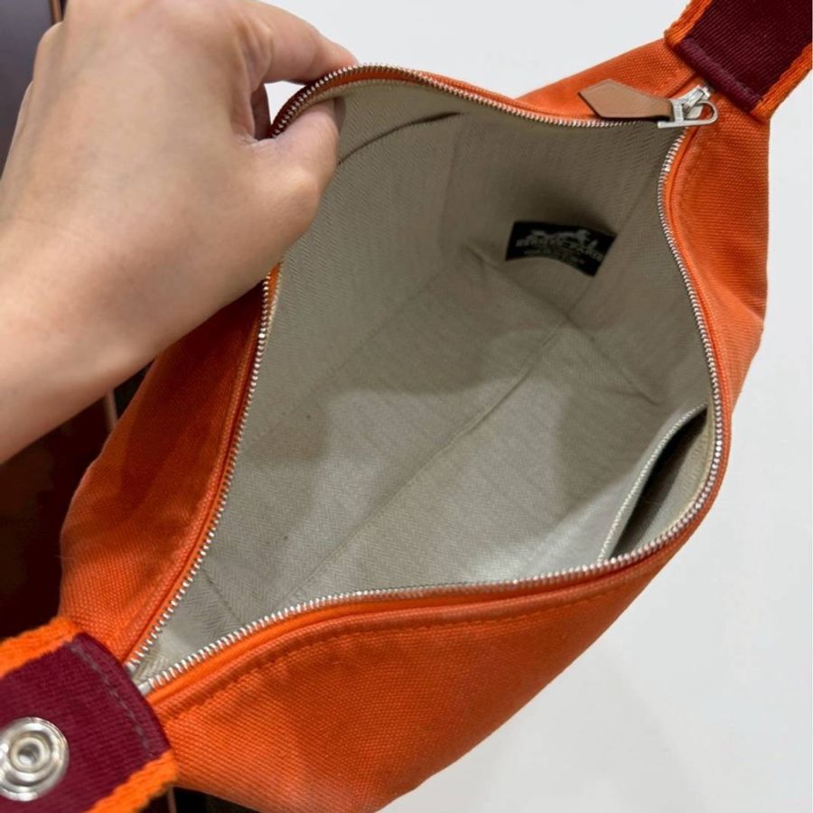 Hermes 愛馬仕 Bride-A-Brac 橘 帆布 手提包 收納包 肩背包 飯盒包 便當袋-11