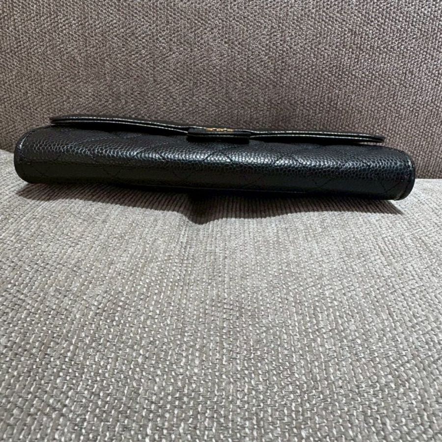 CHANEL 荔枝牛皮黑金翻蓋長夾-4