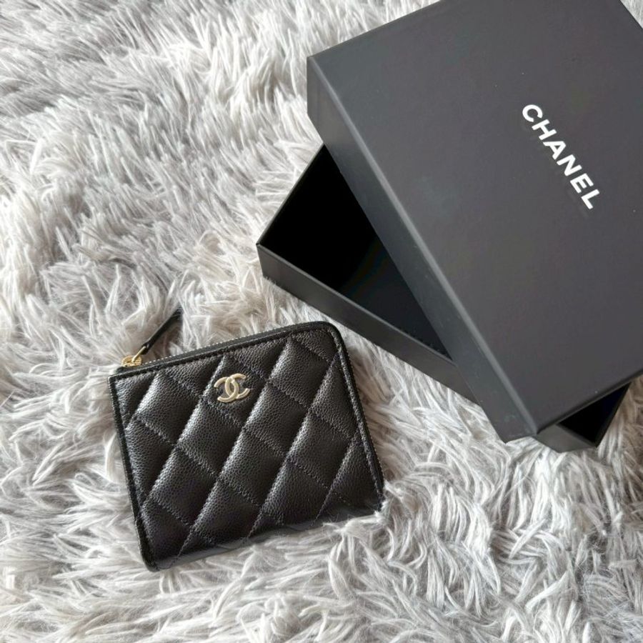 CHANEL L型 拉鍊 魚子醬 小牛皮 短夾AP3999-2