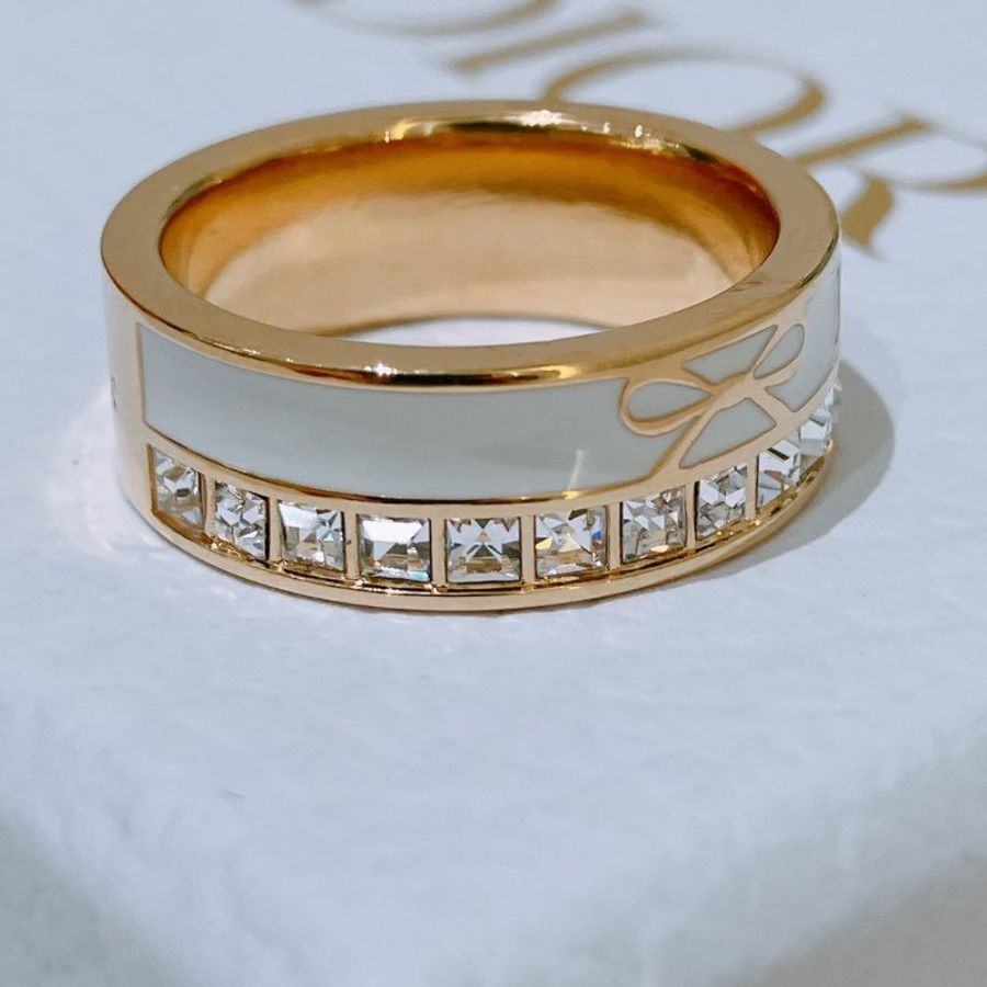 TK2095 Christian Dior 迪奧蝴蝶結花紋水晶戒指 Night Code Ring Size M White X GHW-2
