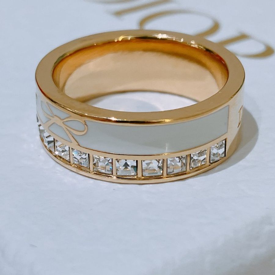 TK2095 Christian Dior 迪奧蝴蝶結花紋水晶戒指 Night Code Ring Size M White X GHW-4