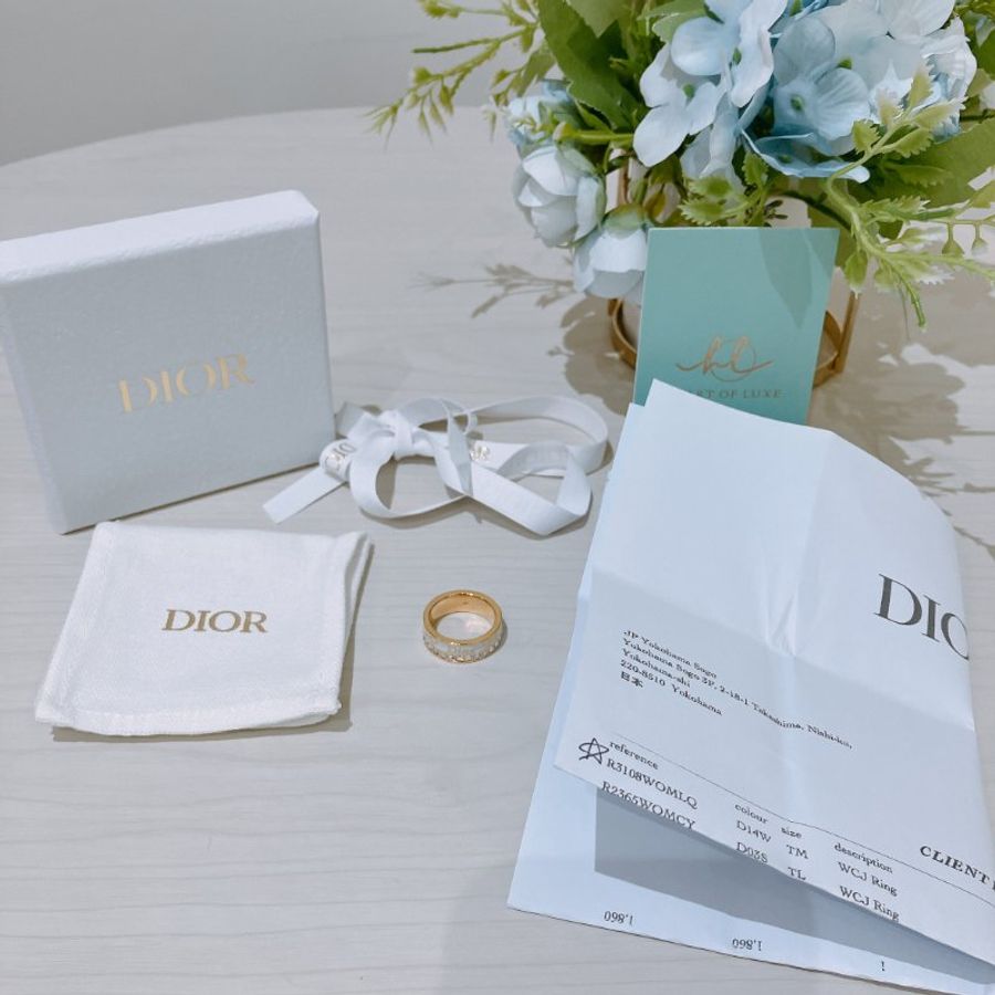 TK2095 Christian Dior 迪奧蝴蝶結花紋水晶戒指 Night Code Ring Size M White X GHW-7