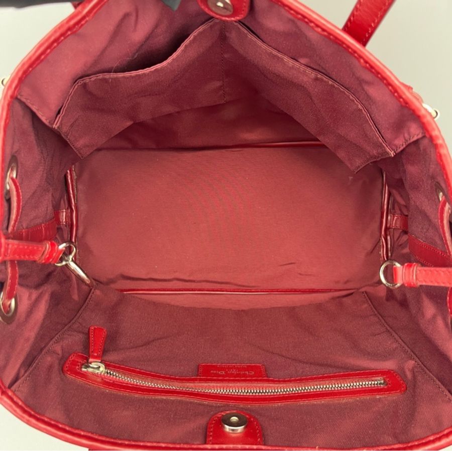 【Dior中古托特天花板✨夏天必備😚年輕媽咪必備迪奧vintage 🤩】Dior Panarea Tote菱格科技布 托特包 酒紅色-8