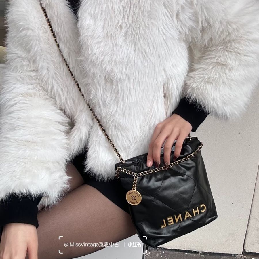 ෆ Chanel 22bag mini黑金垃圾袋新款✨可拆肩帶❗️-3