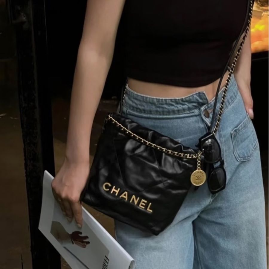 ෆ Chanel 22bag mini黑金垃圾袋新款✨可拆肩帶❗️-4