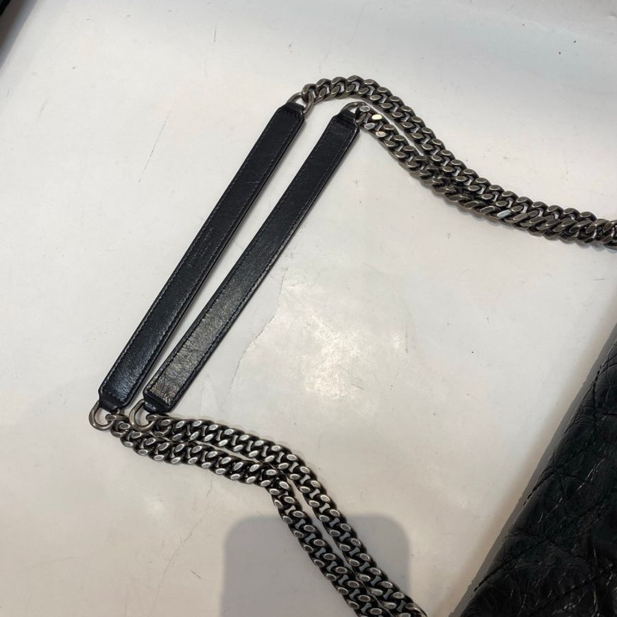 YSL圣罗兰新款d扣NIKI中号黑银油蜡皮流浪单肩斜挎链条包28*9*21-11