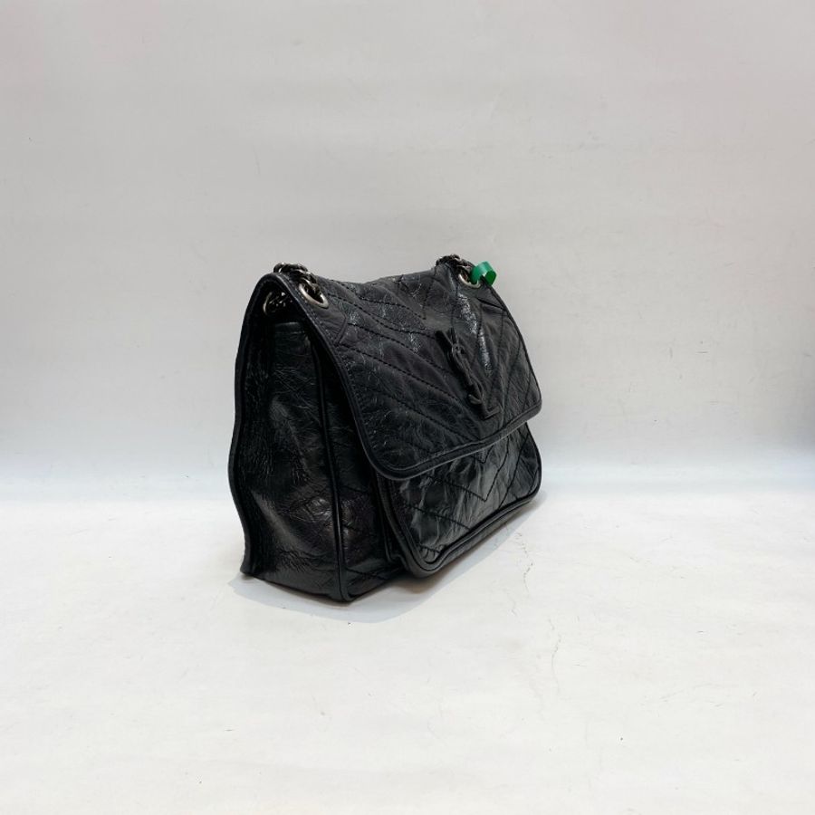 YSL圣罗兰NIKI中号黑银油蜡皮流浪单肩斜挎链条包28*9*21-3