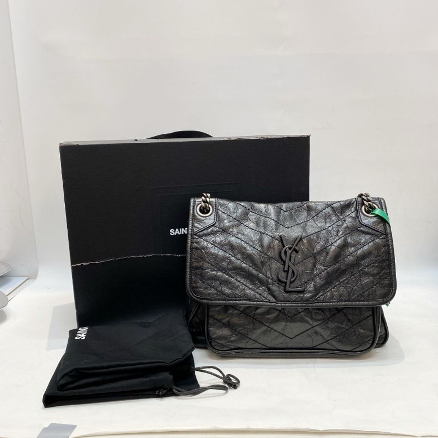 YSL圣罗兰NIKI中号黑银油蜡皮流浪单肩斜挎链条包28*9*21-6