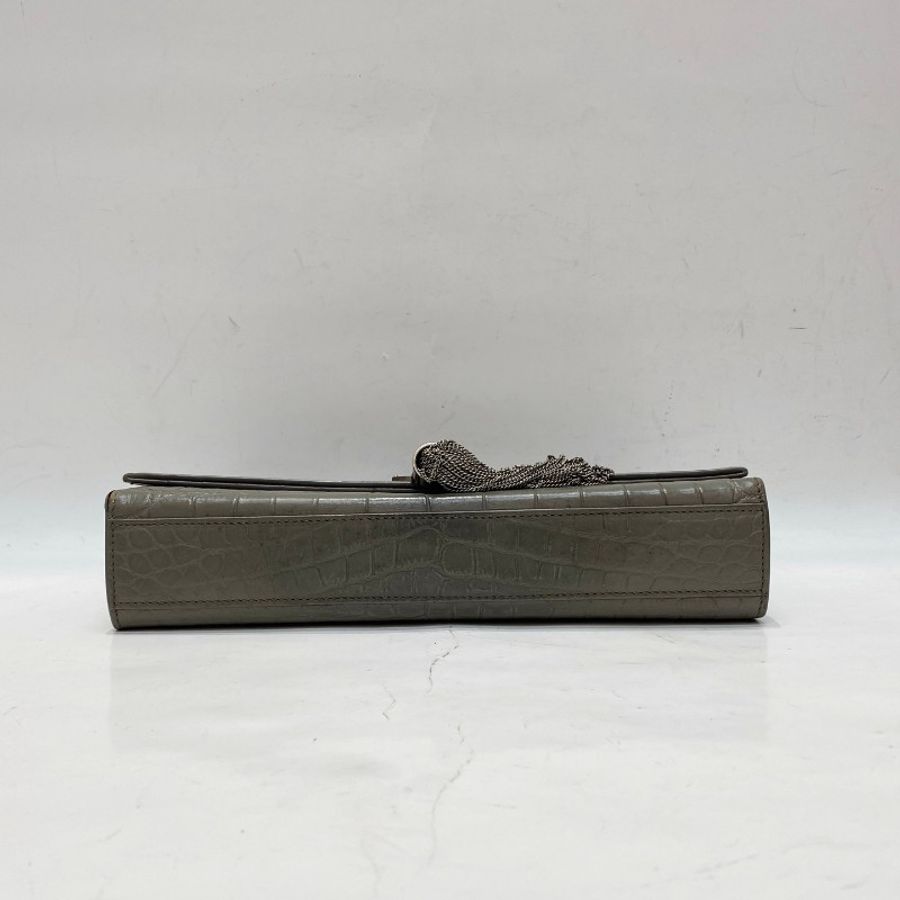 YSL圣罗兰kate灰色银扣鳄鱼压纹中号流苏链条包24*15.5*5-4