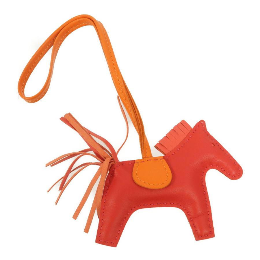 HERMES Milo/Swift皮革Rodeo PM掛飾Rouge Casaque/Orange-1