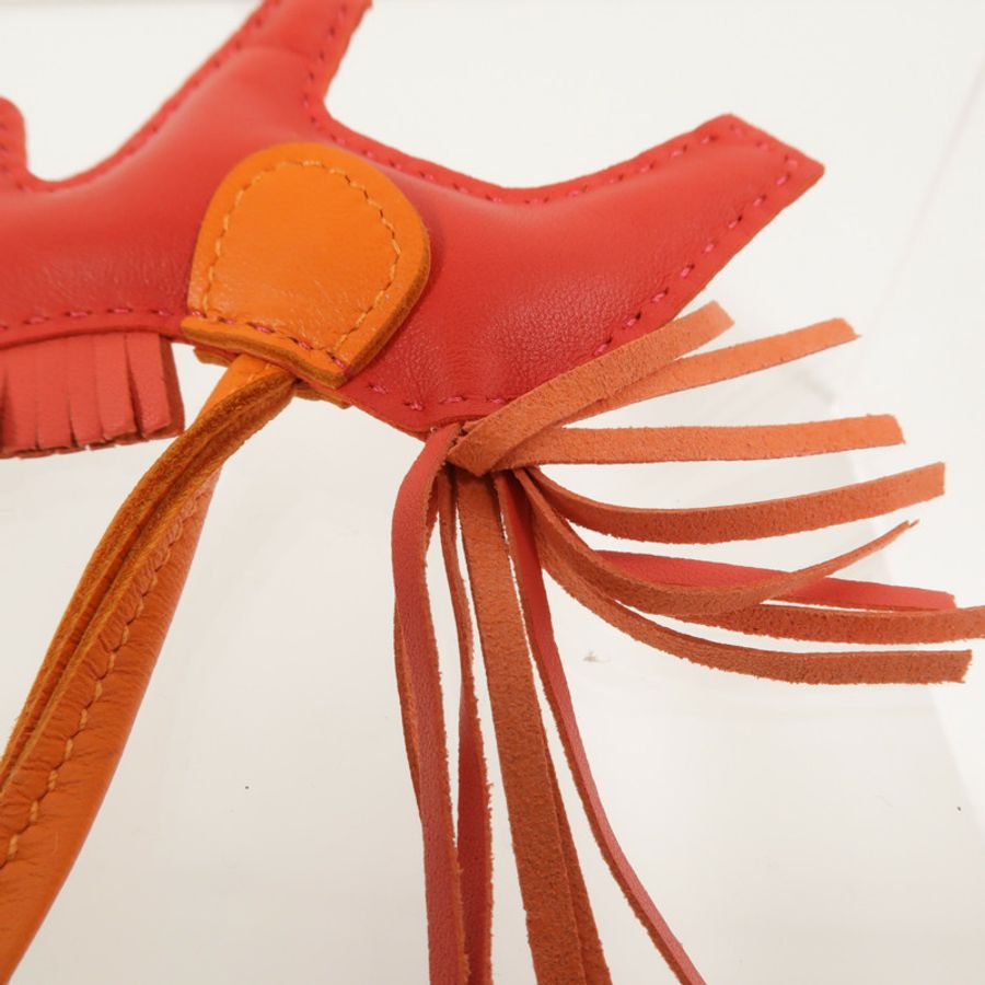 HERMES Milo/Swift皮革Rodeo PM掛飾Rouge Casaque/Orange-4