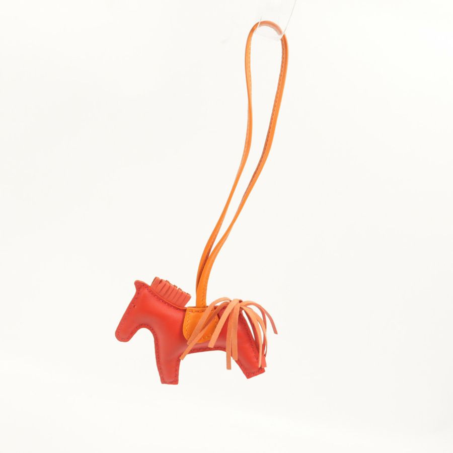 HERMES Milo/Swift皮革Rodeo PM掛飾Rouge Casaque/Orange-7
