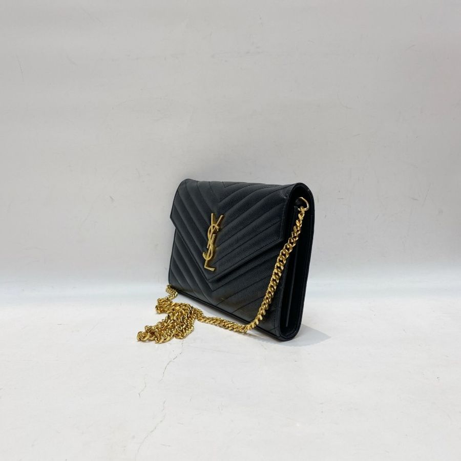 YSL圣罗兰LE Monogramme黑金中号信封包14*22*2-2