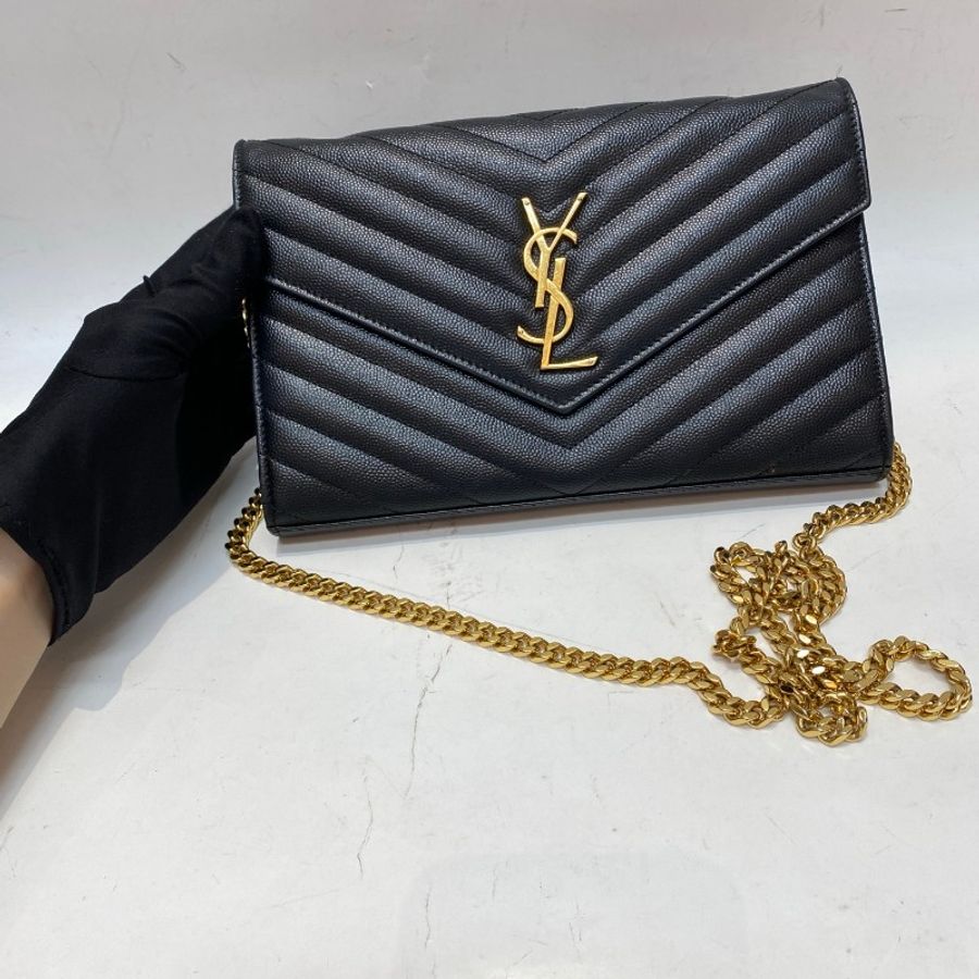 YSL圣罗兰LE Monogramme黑金中号信封包14*22*2-10