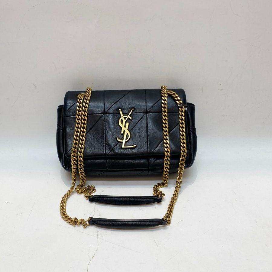 YSL圣罗兰JAMIE黑金菱格斜纹牛皮小号链条包20*12*6-6