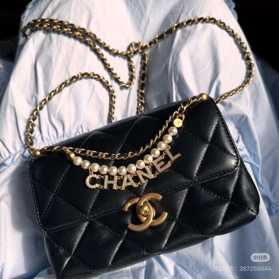 ෆ Chanel 24A手工坊 珍珠鏈條方胖-0