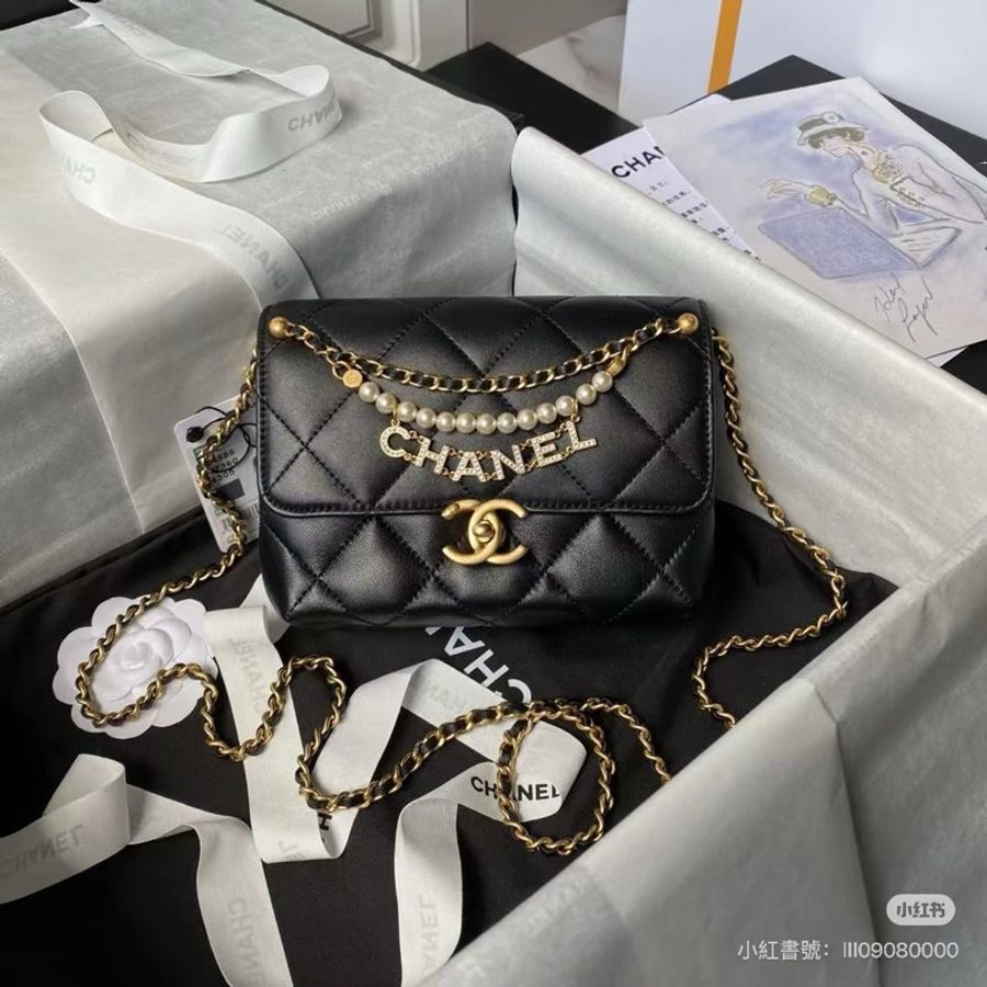 ෆ Chanel 24A手工坊 珍珠鏈條方胖-3