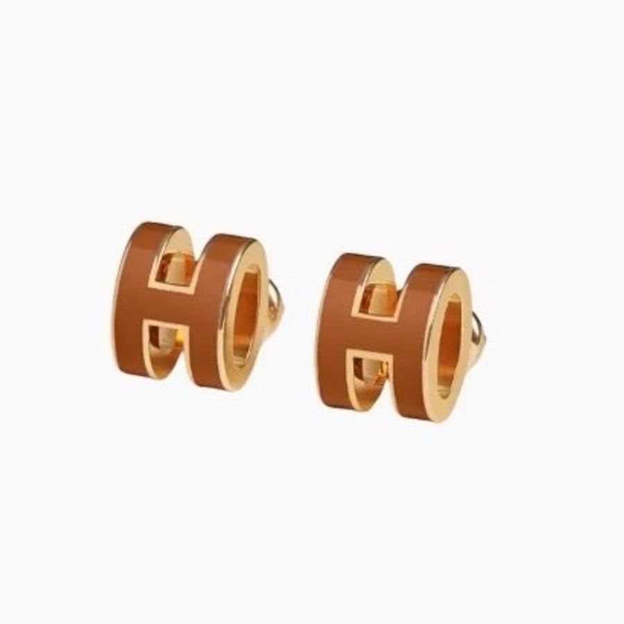 金棕金色 迷你pop h耳環-0