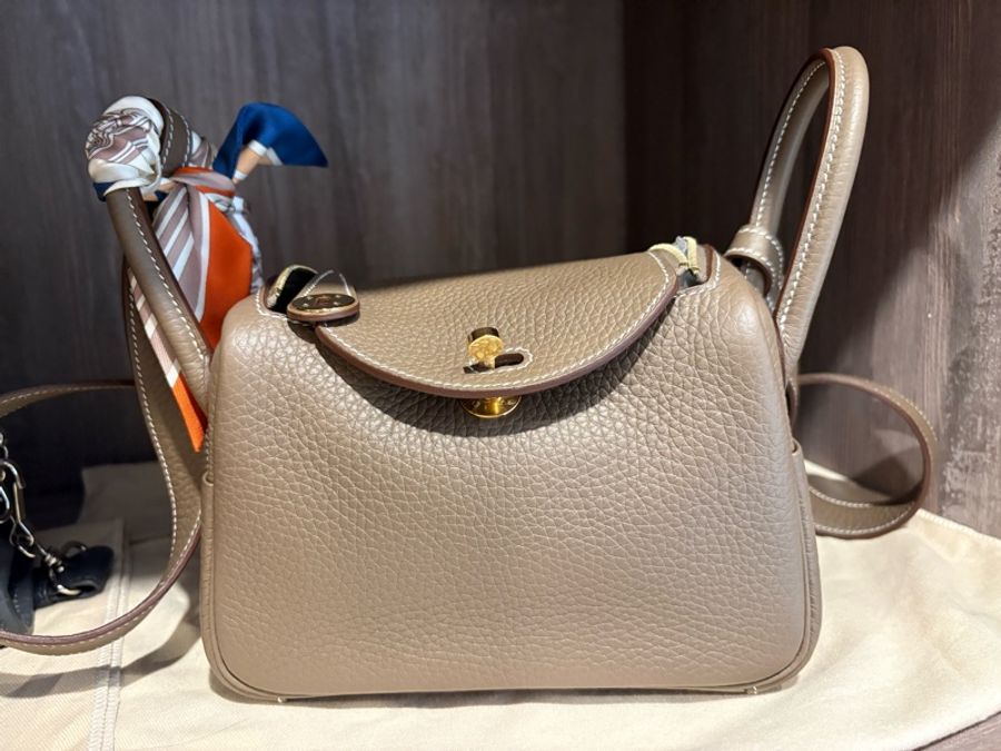 Hermès Mini Lindy Z刻 大象灰金扣-0