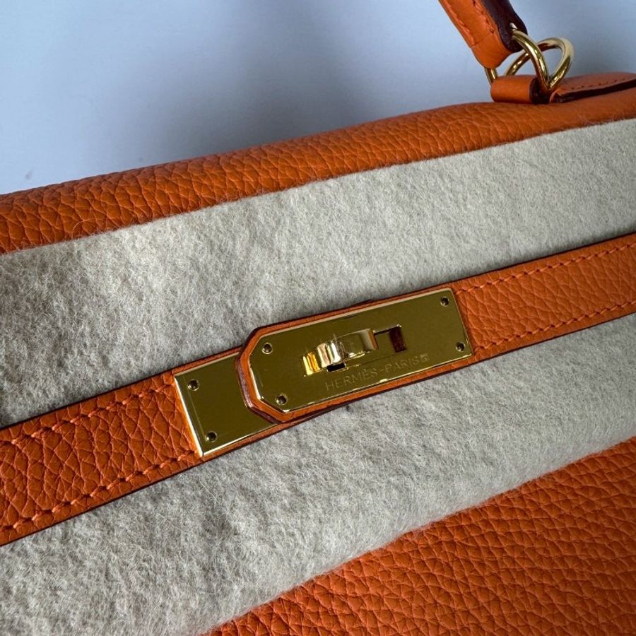 HERMES KELLY 35 愛馬仕橘 金釦 togo皮 內縫 X刻-5