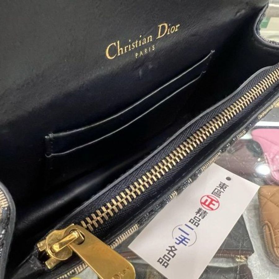 東區正精品㊣DIOR 藍色老花帆布金釦金鍊釦式翻蓋馬鞍胸口包腰包 RZ6519-12