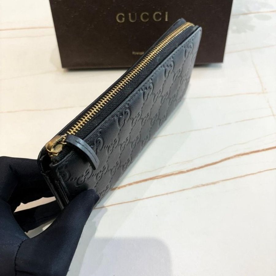 GUCCI GG 黑色烙印牛皮L型拉鍊長夾-5
