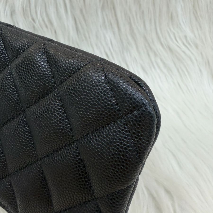 CHANEL AP4020 O CASE 黑色荔枝皮金釦一字拉鍊零錢包-11
