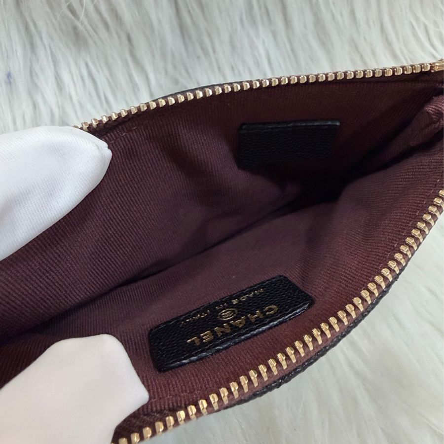 CHANEL AP4020 O CASE 黑色荔枝皮金釦一字拉鍊零錢包-15