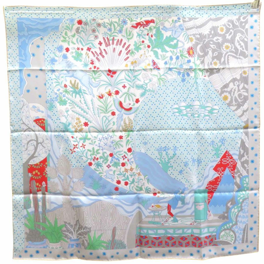 藍色 Le Premier Chant 絲綢 絲巾 90【HERMES 愛馬仕】-1