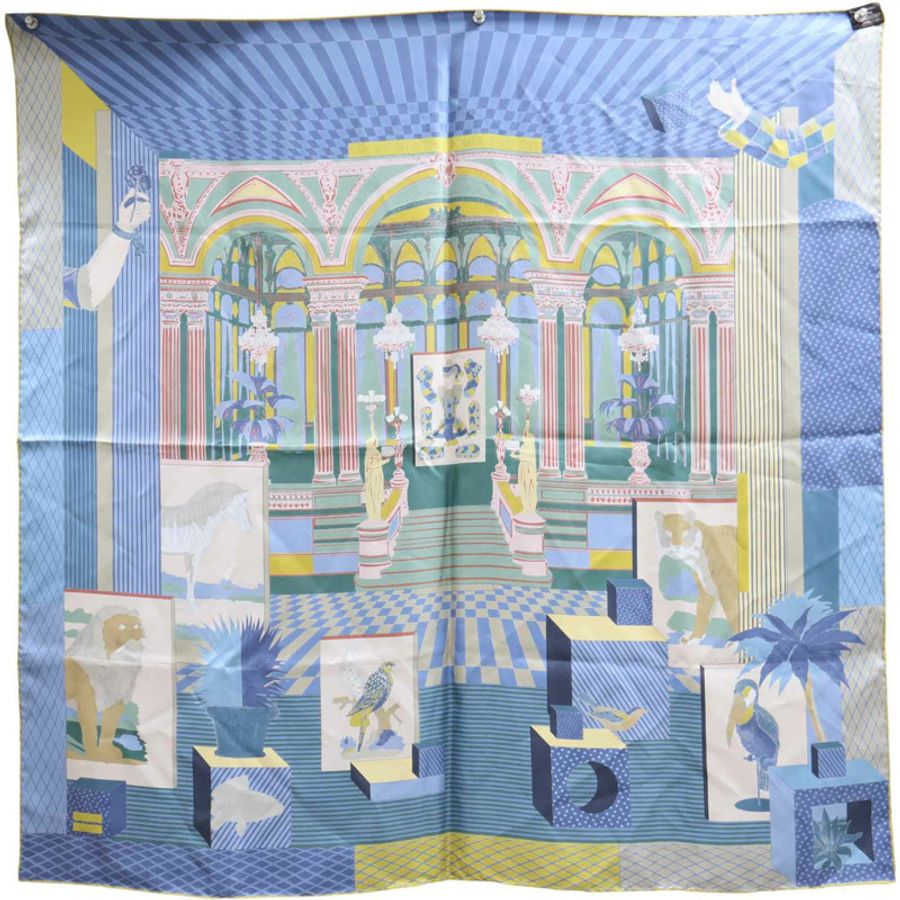 藍色 Grand Théâtre Nouveau 絲綢 絲巾 90 x90【HERMES 愛馬仕】-1