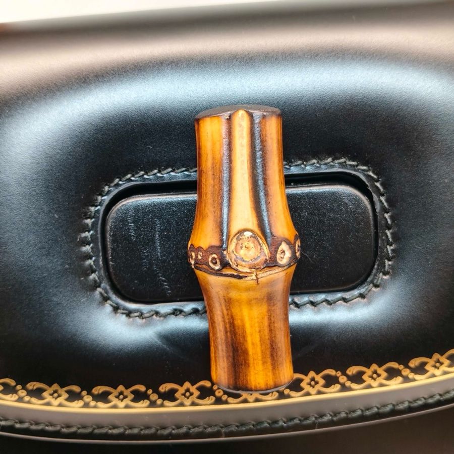 古馳/Gucci 竹節box光面牛皮手提包 98新 底長26-4