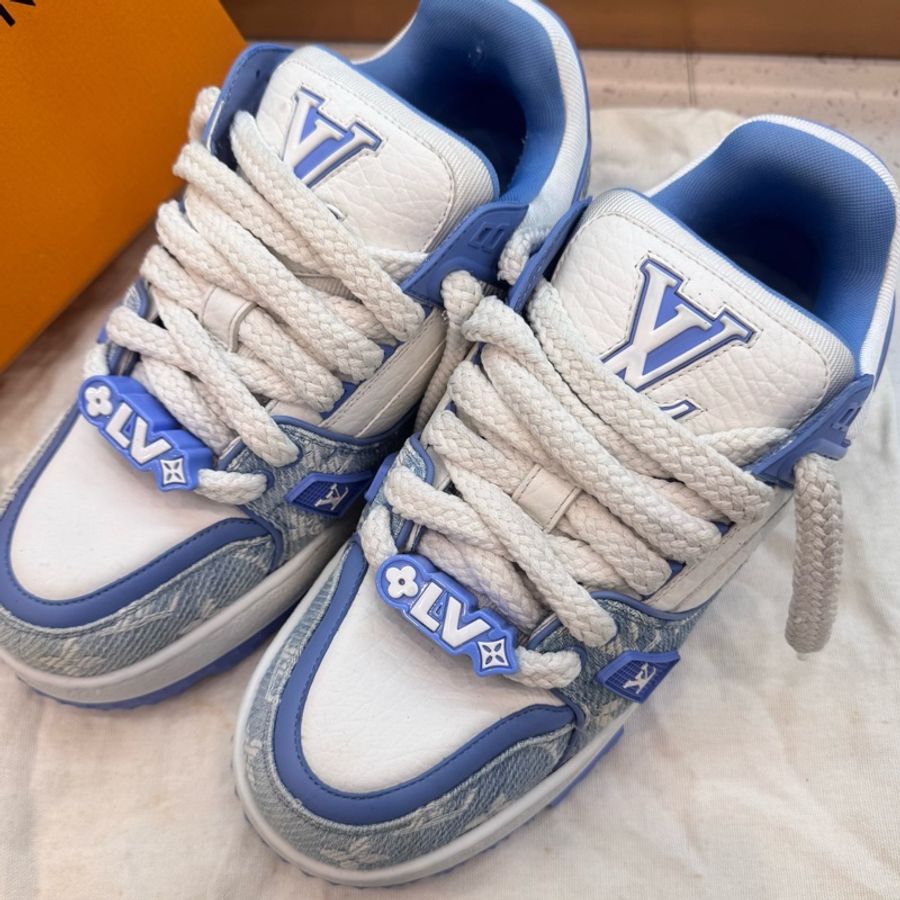 LouisVuitton路易威登 Trainer Maxi 白藍牛仔胖丁休閒鞋 7碼 41-0